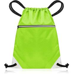 aZengear Kordelzugbeutel (35x40cm) aus wasserdichtem recyceltem Polyester für Fitnessstudio, Sport, Sport, Schwimmen | Leicht reflektierende Reißverschlusstaschen und Kordel (Neongrün) von aZengear