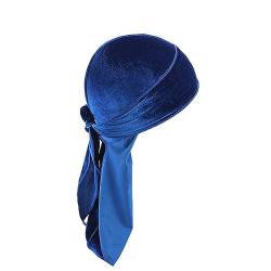 6 Stück Samt-Durag-Mütze für Männer und Frauen. Weiche Samt-Durag-Kopfwickel mit langem Schwanz und breiten Trägern für 360 Wellen Stirnbänder Mädchen Sommer (Blue, One Size) von aaSccex
