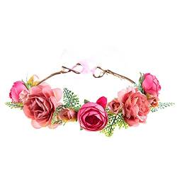 Blumenmutterkränze Krone Frauen Haarband Haarflorale Haarreifen Haarreif mit Blumen Haarreif compatible with Motorrad Zubehör Damen (Hot Pink, One Size) von aaSccex