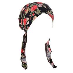 Damen Sommer Baumwolle Bedruckte elastische Kopfbedeckung Muslimische Baumwolle Gebogene Kopfbedeckung Stirnbänder Damen Winter Set (Black, One Size) von aaSccex