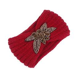 Damen-Stirnband mit Strahl-Stirnband Warmes Stirnband gestrickt mit Blumen-Stirnband Stirnbänder Damen Winter Schwarz (Wine, One Size) von aaSccex