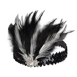 Flapper-Stirnband, schwarze Feder, Kopfschmuck, Strass-Haarband, Cocktailkopf-Accessoires für Damen Haarband Neon (Black, One Size) von aaSccex