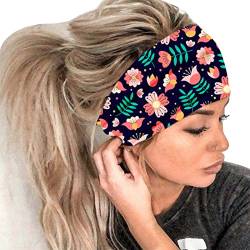 Frauen-Druck-Stirnband-elastischer Kopfwickel-Haarband-Bandana-Stirnband Stirnband Elastisch (Black, One Size) von aaSccex