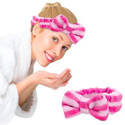 Hydrotherapie-Stirnband 1 Stück Schleife Haarband Damen Gesichts Make-up Stirnband Weiche Koralle Samt Stirnband Zum Duschen Gesicht waschen Football Equipment (Hot Pink, One Size) von aaSccex