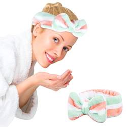 Hydrotherapie-Stirnband 1 Stück Schleife Haarband Damen Gesichts Make-up Stirnband Weiche Koralle Samt Stirnband Zum Duschen Gesicht waschen Football Equipment (Mint Green, One Size) von aaSccex