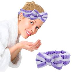 Hydrotherapie-Stirnband 1 Stück Schleife Haarband Damen Gesichts Make-up Stirnband Weiche Koralle Samt Stirnband Zum Duschen Gesicht waschen Football Equipment (Purple, One Size) von aaSccex