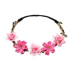 Sommer schöner Kranz Stirnband kleine Gänseblümchen Rose Stirnband Mädchen Erwachsene Kopfbedeckung Sporthaarbänder Kinder (Red, One Size) von aaSccex