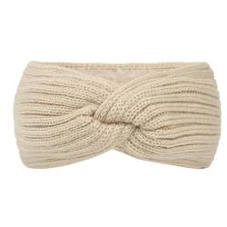 Warmes Sport-Stirnband aus festem Strick und Fleece für Damen im Herbst und Winter mit Ohrenschutz Haarband Herren Schwarz (Beige, One Size) von aaSccex