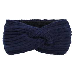 Warmes Sport-Stirnband aus festem Strick und Fleece für Damen im Herbst und Winter mit Ohrenschutz Haarband Herren Schwarz (Navy, One Size) von aaSccex