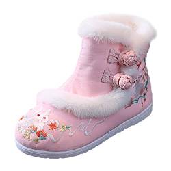 aaSccex Mädchen Stiefeletten Bchinesischen Stil Stickerei aumwolle Warmer Winterplüsch Prinzessin Stiefel Performance Kleid Schuhe Süß und Elegant Winterstiefel Bequem Niedlicher Halbschaft Boots von aaSccex