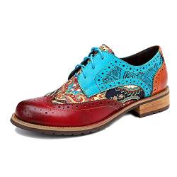 aanieshoeya Oxford Damen Elegant Schuhe Derby Leder for Women Blockabsatz Blau 42EU von aanieshoeya