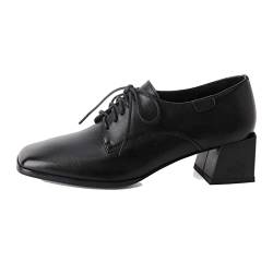 aanieshoeya Schnürschuhe Damen Leder Derby Elegant Schuhe Absatz Herbst Schwarz 39CN 38EU 24.5cm von aanieshoeya