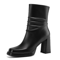 aanieshoeya Stiefeletten Damen Kurzschaft Ankle Boots Women Elegant Blockabsatz High Heels Absatz Plateau Schwarz 39CN 38EU 24.5cm von aanieshoeya