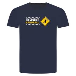 Beware Handball T-Shirt - Sport Wurf Sprung Training Ball Tor Schild Warnung Navyblau S von absenda