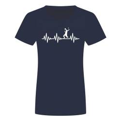Herzschlag Badminton Damen T-Shirt - EKG Federball Sport Schläger Ball Netz Navyblau S von absenda