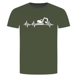 Herzschlag Bagger T-Shirt - EKG Digger Baustelle Baumaschine Militär Grün XL von absenda