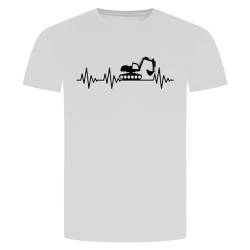 Herzschlag Bagger T-Shirt - EKG Digger Baustelle Baumaschine Weiss L von absenda