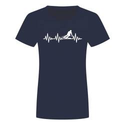 Herzschlag Ski Damen T-Shirt - EKG Winter Schnee Piste Navy Blau M von absenda