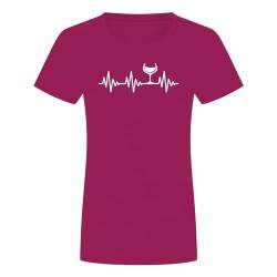 Herzschlag Wein Damen T-Shirt - EKG Glas Weinglas Schorle Fest Party Pink 2XL von absenda