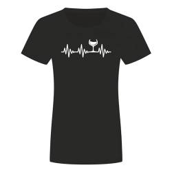 Herzschlag Wein Damen T-Shirt - EKG Glas Weinglas Schorle Fest Party Schwarz 2XL von absenda