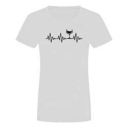 Herzschlag Wein Damen T-Shirt - EKG Glas Weinglas Schorle Fest Party Weiss XL von absenda