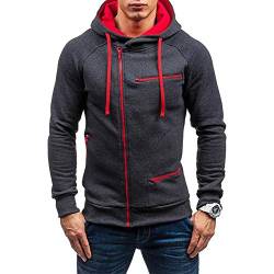 Herren Casual Langarm Hoodies Full Zip Samt Sweatshirt M-3XL, Grau, Rot, XL von acelyn