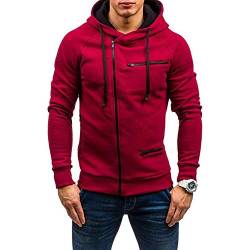 Herren Casual Langarm Hoodies Full Zip Samt Sweatshirt M-3XL, rot, M von acelyn