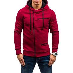 Herren Casual Langarm Hoodies Full Zip Samt Sweatshirt M-3XL, rot, XL von acelyn