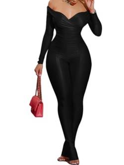 acelyn 2-teiliges Outfit für Damen, sexy, schulterfrei, figurbetont, ausgestellte Hose, Club-Outfits, Trainingsanzug, 6009-schwarz, M von acelyn