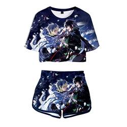 Frauen Mädchen Anime Seraph of The end 3D Kurzes T-Shirt Set Hiiragi Shinoa Cheerleader Uniform Kurzarm Sweatshirt Elastische Taille Shorts 2 Stück/Set von acsefire