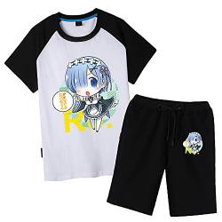 acsefire RE: Zero Anime Kleidung Damen Stilvolle Kurzarm Shorts mit elastischer Taille Zweiteiliger Sportanzug mit Taschen von acsefire