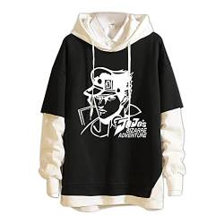 acsefire Unisex Anime Sweatshirt JoJo's Bizarre Adventure Gedruckte Langarm Kapuzenpullover Lustige Kujo Jotaro Fake Zwei Pullover JoJo Hoodie von acsefire