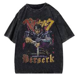 Gewaschenes Retro Tide T-Shirt Sommer Neue Berserk Anime Druck lose Kurzarm T-Shirt tun alte Tops von acsewater