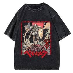 Gewaschenes Retro Tide T-Shirt Sommer Neue Berserk Anime Druck lose Kurzarm T-Shirt tun alte Tops von acsewater