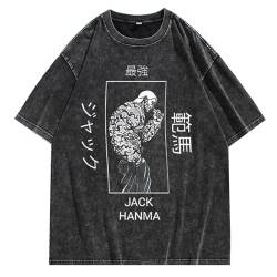 Washed Aged Vintage Kurzarm T-Shirt Anime Hanma Baki Jack Hanma Baumwolle Kurzarm von acsewater