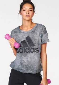 Große Größen: adidas Performance T-Shirt »WOMEN ESSENTIAL ALL OVER PRINT TEE«, schwarz, Gr.XL von adidas performance