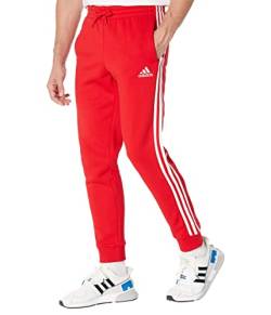 adidas Essentials Herrenhose aus Fleece, mit konischem Bündchen und 3-Streifen, Scharlachrot/Weiß, Klein von adidas