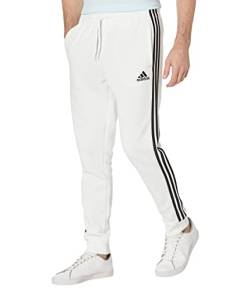 adidas Essentials Herrenhose aus Fleece, mit konischem Bündchen und 3-Streifen, Weiß/Schwarz, Klein von adidas