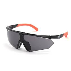 adidas Sport - Sonnenbrille für Herren SP0027 - Maske-Form, Farbe glänzendes Schwarz, Gläsern farbe Rauch, mit zweiter Wechsellinse Farbe orange, von adidas