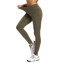 adorence Leggings Damen, Sport Leggings Damen mit Tasche, Sporthose Lang,Yogahose High Waist, Sport Leggins Blickdicht Olivgrün-L von adorence