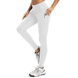 adorence Weiße Leggings Damen Blickdicht, Sport Leggings Damen mit Tasche, Yogahose High Waist, Sport Leggins Blickdicht Weiß-M von adorence