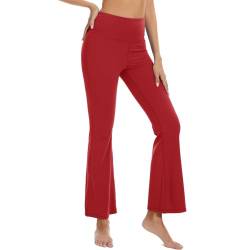 adorence Yogahose Damen, Schlaghose Damen Leggings (Flare Leggings mit Bootcut Hose Design) High Waist Yoga Hosen-Rot,XL von adorence