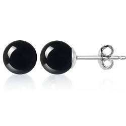 AESDOX Handgefertigte Kristall Kugel Ohrstecker für Frauen Mädchen Ohrstecker in Sterling Silber (6mm, Schwarzer Obsidian) von aesdox