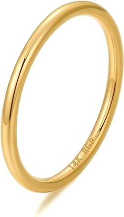 aesdox 14K Gold Gefüllte Ringe für Frauen, 1.5mm Dünner, Stapelbarer Goldring für Mädchen, Zierlicher Süßer Stapel Ehering, 1 Stück Größe 15.75 von aesdox
