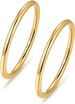aesdox 14K Gold Gefüllte Ringe für Frauen, 1.5mm Dünner, Stapelbarer Goldring für Mädchen, Zierlicher Süßer Stapel Ehering, 2 Stück Größe 17.25 von aesdox