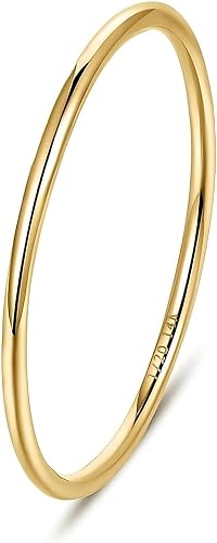 aesdox 14K Gold Gefüllte Ringe für Frauen, 1mm Dünner, Stapelbarer Goldring für Mädchen, Zierlicher Süßer Stapel Ehering, 1 Stück Größe 15.75 von aesdox