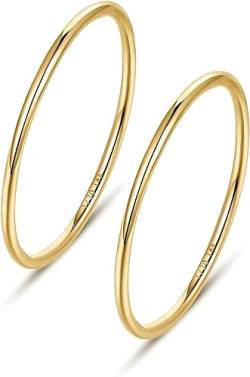 aesdox 14K Gold Gefüllte Ringe für Frauen, 1mm Dünner, Stapelbarer Goldring für Mädchen, Zierlicher Süßer Stapel Ehering, 2 Stück Größe 15.75 von aesdox
