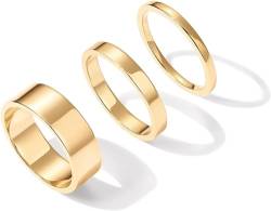 aesdox 18K Vergoldetes 3 Stücke Ring Set, Gold Stapelringe für Frauen, Anlauffreies Goldschmuckset, Ringgröße 18, Gold von aesdox