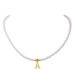 aesdox Initiale Perle Choker Halskette für Frauen Mädchen, Faux Perle Brief Halsketten für Mädchen (A) von aesdox