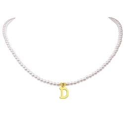 aesdox Initiale Perle Choker Halskette für Frauen Mädchen, Faux Perle Brief Halsketten für Mädchen (D) von aesdox